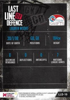 2019 Tap 'N' Play Suncorp Super Netball - Last Line of Defence #LLD-10 Lauren Moore Back